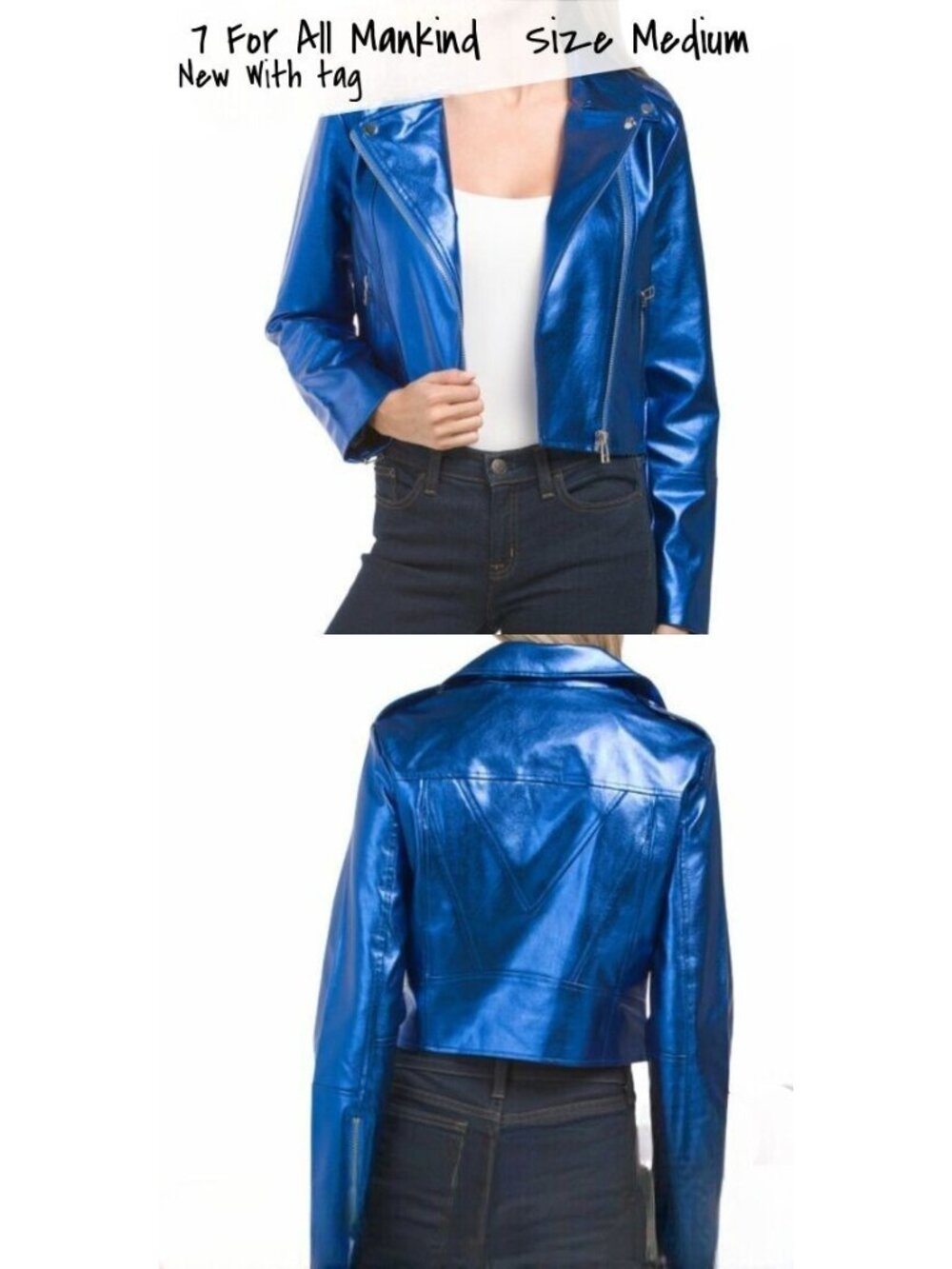 7 For All Mankind Metallic Moto Jacket Faux Leather Women's Medium New With Tag